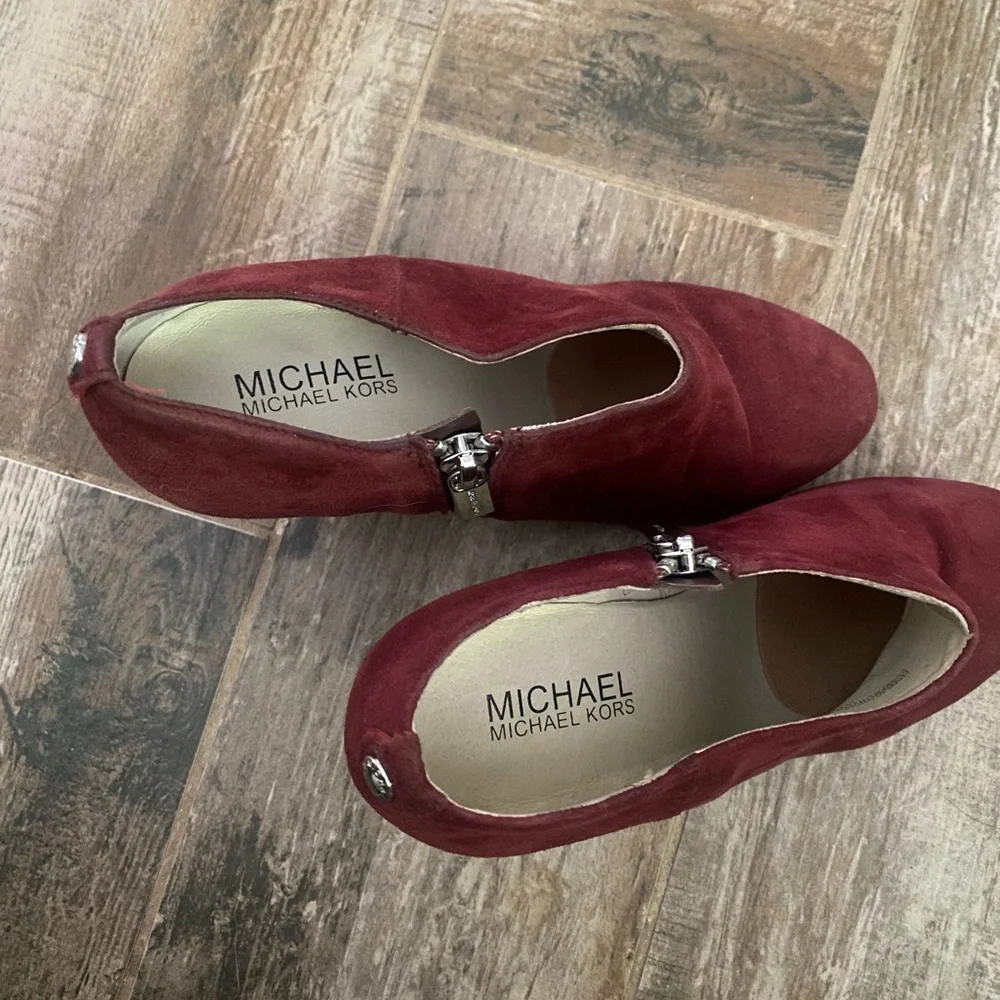 Michael Kors Deep Red Suede Ankle Boots - Picture 2 of 9